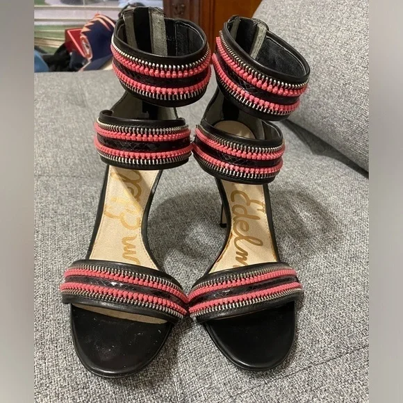 Sam Edelman’Alton’ high heels- needle heels, leather , sz 8M black/ salmon/ pink - Picture 10 of 11